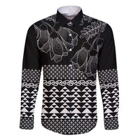 Black Taniko Kowhaiwhai Tukutuku Motif Family Matching Short Sleeve Bodycon Dress and Hawaiian Shirt LT9 Dad's Shirt - Long Sleeve Black - Polynesian Pride