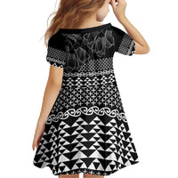 Black Taniko Kowhaiwhai Tukutuku Motif Family Matching Summer Maxi Dress and Hawaiian Shirt LT9 - Polynesian Pride