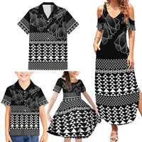 Black Taniko Kowhaiwhai Tukutuku Motif Family Matching Summer Maxi Dress and Hawaiian Shirt LT9 - Polynesian Pride