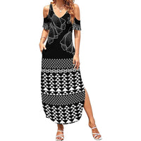 Black Taniko Kowhaiwhai Tukutuku Motif Family Matching Summer Maxi Dress and Hawaiian Shirt LT9 Mom's Dress Black - Polynesian Pride