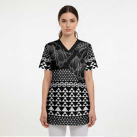 Black Taniko Kowhaiwhai Tukutuku Motif Scrub Top - Polynesian Pride