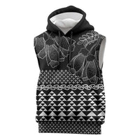 Black Taniko Kowhaiwhai Tukutuku Motif Sleeveless Hoodie - Polynesian Pride