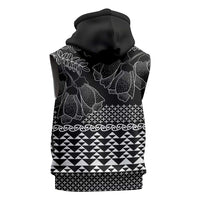 Black Taniko Kowhaiwhai Tukutuku Motif Sleeveless Zip Hoodie LT9 - Polynesian Pride
