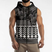 Black Taniko Kowhaiwhai Tukutuku Motif Sleeveless Zip Hoodie LT9 - Polynesian Pride
