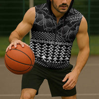 Black Taniko Kowhaiwhai Tukutuku Motif Sleeveless Zip Hoodie LT9 - Polynesian Pride