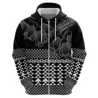 Black Taniko Kowhaiwhai Tukutuku Motif Zip Hoodie