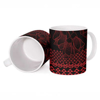 Red Taniko Kowhaiwhai Tukutuku Motif Ceramic Mug - Polynesian Pride