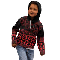 Red Taniko Kowhaiwhai Tukutuku Motif Kid Hoodie