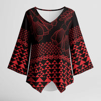 Red Taniko Kowhaiwhai Tukutuku Motif Kimono Sleeve Blouse - Polynesian Pride