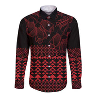 Red Taniko Kowhaiwhai Tukutuku Motif Long Sleeve Button Shirt