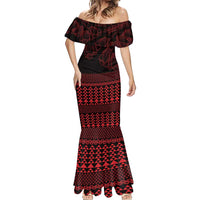 Red Taniko Kowhaiwhai Tukutuku Motif Mermaid Dress