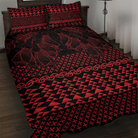Red Taniko Kowhaiwhai Tukutuku Motif Quilt Bed Set