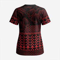 Red Taniko Kowhaiwhai Tukutuku Motif Scrub Top - Polynesian Pride