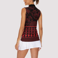 Red Taniko Kowhaiwhai Tukutuku Motif Women Sleeveless Polo Shirt LT9 - Polynesian Pride