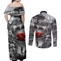 Black ANZAC Day The Battle of Lone Pine Couples Matching Off Shoulder Maxi Dress and Long Sleeve Button Shirt Kiwi-Kangaroo Soldier Lest We Forget