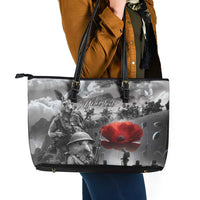 Black ANZAC Day The Battle of Lone Pine Leather Tote Bag Kiwi-Kangaroo Soldier Lest We Forget