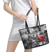 Black ANZAC Day The Battle of Lone Pine Leather Tote Bag Kiwi-Kangaroo Soldier Lest We Forget