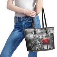 Black ANZAC Day The Battle of Lone Pine Leather Tote Bag Kiwi-Kangaroo Soldier Lest We Forget