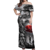 Black ANZAC Day The Battle of Lone Pine Off Shoulder Maxi Dress Kiwi-Kangaroo Soldier Lest We Forget