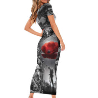 Black ANZAC Day The Battle of Lone Pine Short Sleeve Bodycon Dress Kiwi-Kangaroo Soldier Lest We Forget