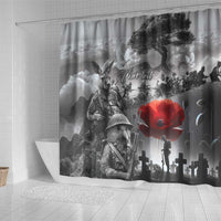 Black ANZAC Day The Battle of Lone Pine Shower Curtain Kiwi-Kangaroo Soldier Lest We Forget