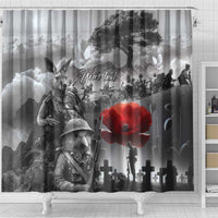 Black ANZAC Day The Battle of Lone Pine Shower Curtain Kiwi-Kangaroo Soldier Lest We Forget