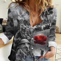 Black ANZAC Day The Battle of Lone Pine Women Casual Shirt Kiwi-Kangaroo Soldier Lest We Forget