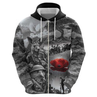 Black ANZAC Day The Battle of Lone Pine Zip Hoodie Kiwi-Kangaroo Soldier Lest We Forget