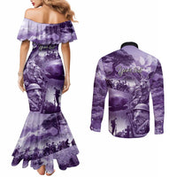 Purple ANZAC Day The Battle of Lone Pine Couples Matching Mermaid Dress and Long Sleeve Button Shirt Kiwi-Kangaroo Soldier Lest We Forget