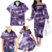 Purple ANZAC Day The Battle of Lone Pine Family Matching Off The Shoulder Long Sleeve Dress and Hawaiian Shirt Kiwi-Kangaroo Soldier Lest We Forget