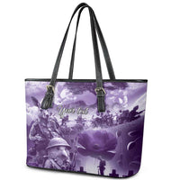 Purple ANZAC Day The Battle of Lone Pine Leather Tote Bag Kiwi-Kangaroo Soldier Lest We Forget