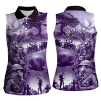 Purple ANZAC Day The Battle of Lone Pine Women Sleeveless Polo Shirt Kiwi-Kangaroo Soldier Lest We Forget