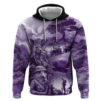 Purple ANZAC Day The Battle of Lone Pine Zip Hoodie Kiwi-Kangaroo Soldier Lest We Forget