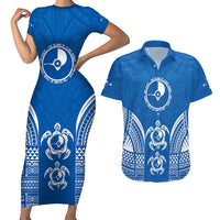 FSM Yap States Couples Matching Short Sleeve Bodycon Dress and Hawaiian Shirt Micronesia Six 9 One Polynesian Tribal Pattern