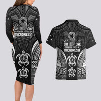 FSM Micronesia Six 9 One Couples Matching Long Sleeve Bodycon Dress and Hawaiian Shirt Polynesian Tribal Pattern