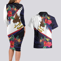 American Samoa Flag Day Since 1900 Couples Matching Long Sleeve Bodycon Dress and Hawaiian Shirt Samoa Muamua Le Atua Tropical Flowers