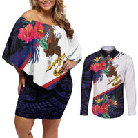 American Samoa Flag Day Since 1900 Couples Matching Off Shoulder Short Dress and Long Sleeve Button Shirt Samoa Muamua Le Atua Tropical Flowers