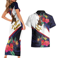 American Samoa Flag Day Since 1900 Couples Matching Short Sleeve Bodycon Dress and Hawaiian Shirt Samoa Muamua Le Atua Tropical Flowers