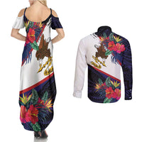 American Samoa Flag Day Since 1900 Couples Matching Summer Maxi Dress and Long Sleeve Button Shirt Samoa Muamua Le Atua Tropical Flowers
