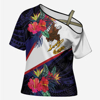 American Samoa Flag Day Since 1900 Cross Shoulder Shirt Samoa Muamua Le Atua Tropical Flowers - Polynesian Pride