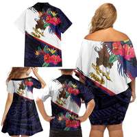 American Samoa Flag Day Since 1900 Family Matching Off Shoulder Short Dress and Hawaiian Shirt Samoa Muamua Le Atua Tropical Flowers