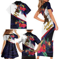 American Samoa Flag Day Since 1900 Family Matching Short Sleeve Bodycon Dress and Hawaiian Shirt Samoa Muamua Le Atua Tropical Flowers