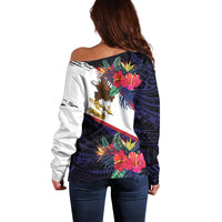 American Samoa Flag Day Since 1900 Off Shoulder Sweater Samoa Muamua Le Atua Tropical Flowers