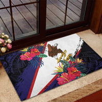 American Samoa Flag Day Since 1900 Rubber Doormat Samoa Muamua Le Atua Tropical Flowers