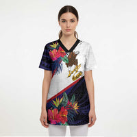 American Samoa Flag Day Since 1900 Scrub Top Samoa Muamua Le Atua Tropical Flowers - Polynesian Pride