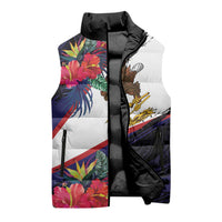 American Samoa Flag Day Since 1900 Sleeveless Puffer Jacket Samoa Muamua Le Atua Tropical Flowers - Polynesian Pride