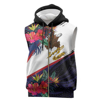 American Samoa Flag Day Since 1900 Sleeveless Zip Hoodie Samoa Muamua Le Atua Tropical Flowers - Polynesian Pride