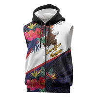 American Samoa Flag Day Since 1900 Sleeveless Zip Hoodie Samoa Muamua Le Atua Tropical Flowers LT9 Blue - Polynesian Pride