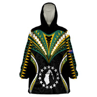 Polynesian Pride Aitutaki Island Wearable Blanket Hoodie Cook Islands Tribal Wave Style LT9 One Size Black - Polynesian Pride