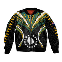 Polynesian Pride Atiu Island Sleeve Zip Bomber Jacket Cook Islands Tribal Wave Style LT9 Unisex Black - Polynesian Pride